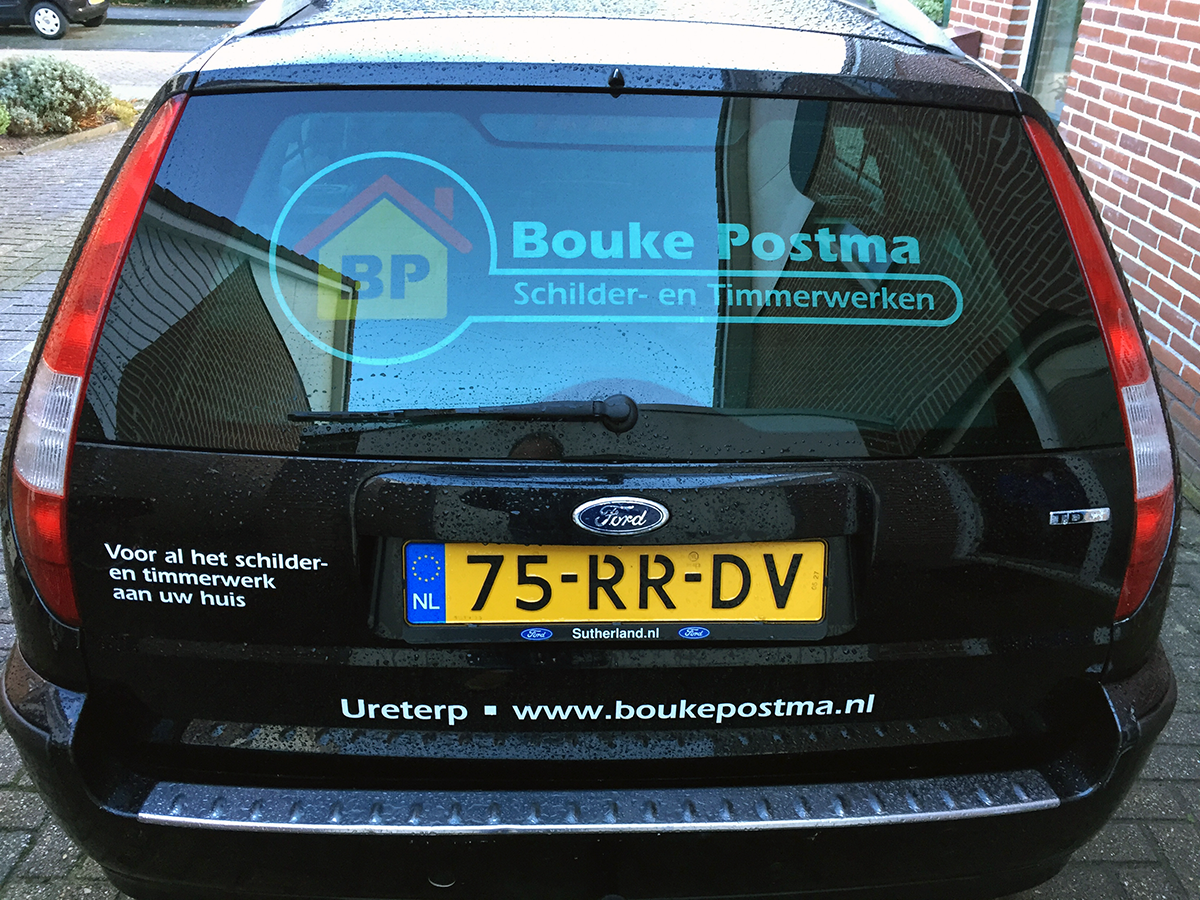 kapperszaak Verleiden financieel Reclame achterkant (achterruit) Ford Mondeo Bouke Postma Schilder- en  Timmerbedrijf Ureterp - knapwurk Reclame Burgum Friesland